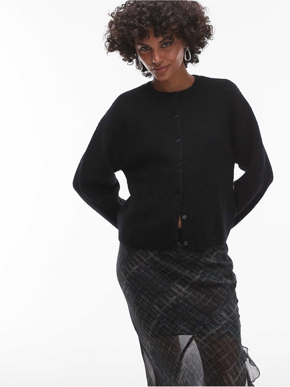 & Other Stories alpaca blend black Crewneck Button-Front Cardigan - Picture 7 of 14
